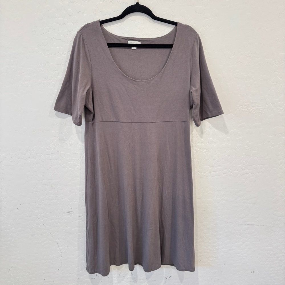 Garnet Hill Midi Dress Womens Large Stone Gray-Brown Short Sleeve Casual Capsule